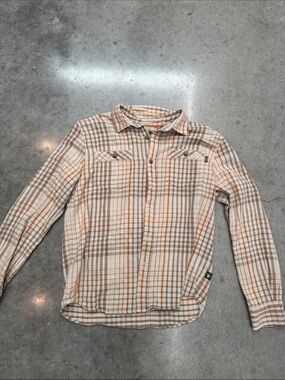 Howler Bros Plaid Flannel Mens Small Brown Orange Plaid Button Front Cotton